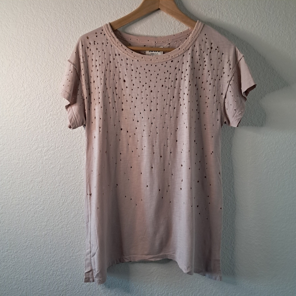 Mate the Label Distressed T Shirt Pima Cotton Blend Made in USA Blush Pink